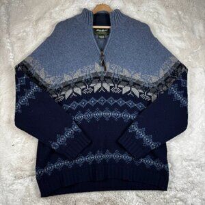 Eddie Bauer Heritage Sweater Men's L Wool Zip Mock Nordic Fair Isle Pullover